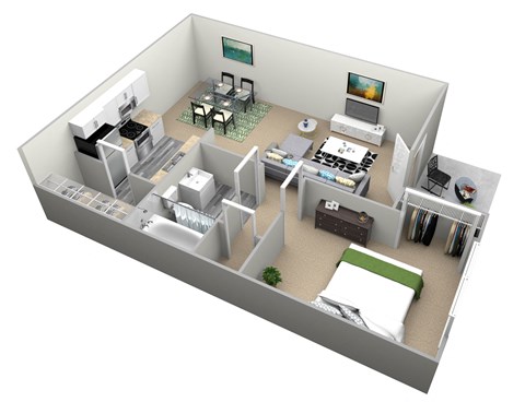 Floor plan for 1 bed, 1 bath, 520 sqft